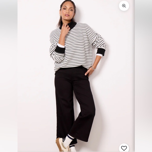 Evereve Black and White Striped Mock Neck Soft Brushed Fabric Top Size L - Picture 6 of 16